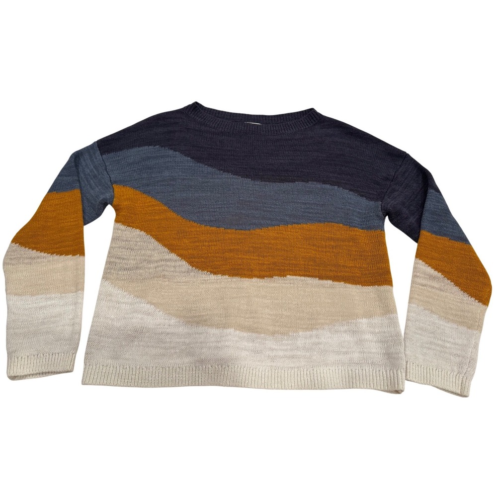 Garnet Hill Sweater, Skyline Linen, Organic-Cotton, wavy  
landscape Size M - Picture 3 of 8